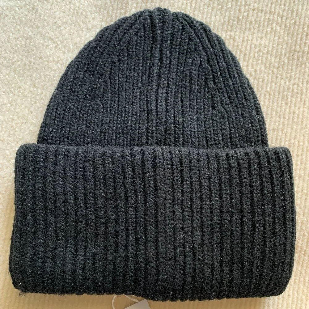 Acne Studios Black Wool Ribbed Beanie Hat - Picture 4 of 5
